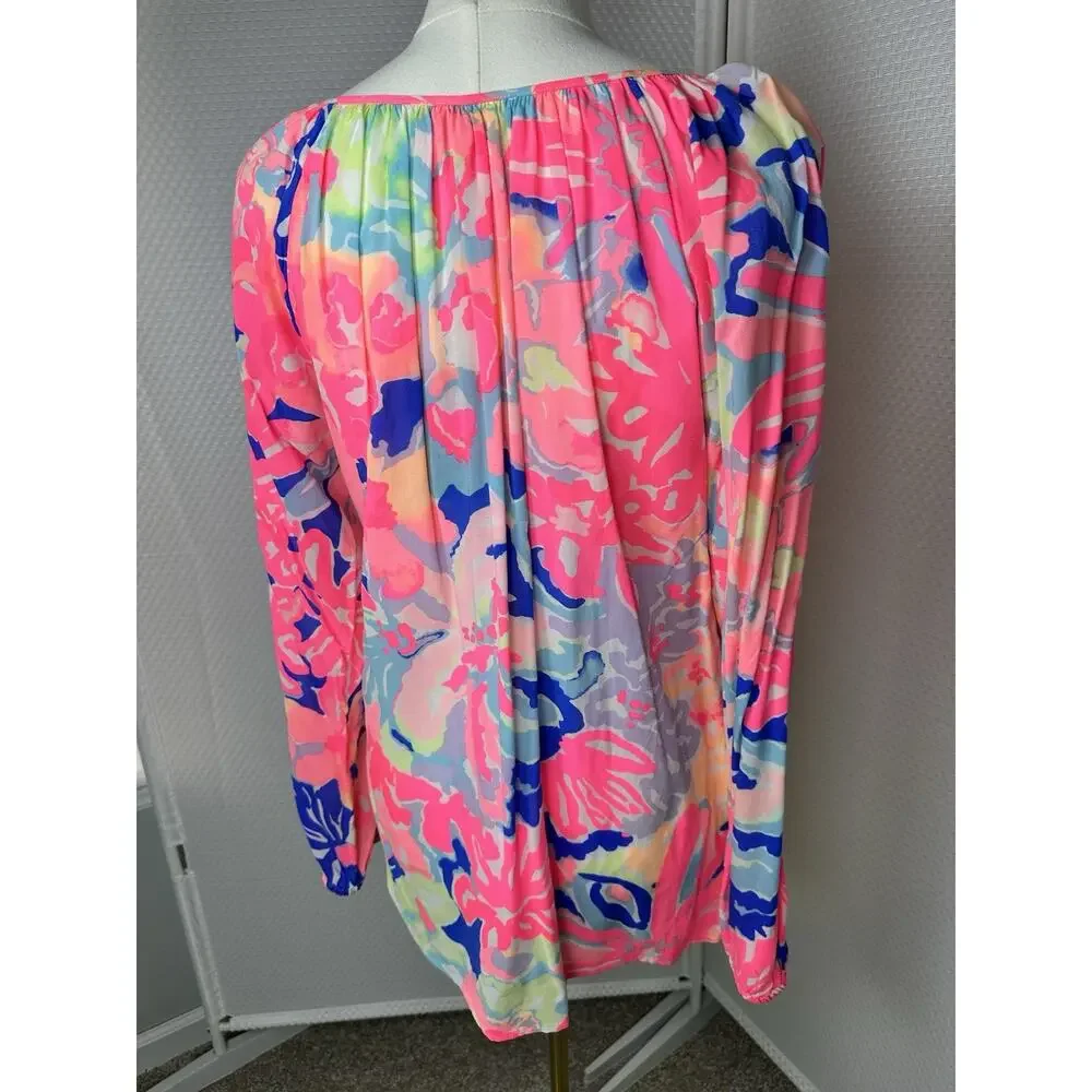 LILLY PULITZER Willa Peasant Blouse Hermosa Print Rayon New $128